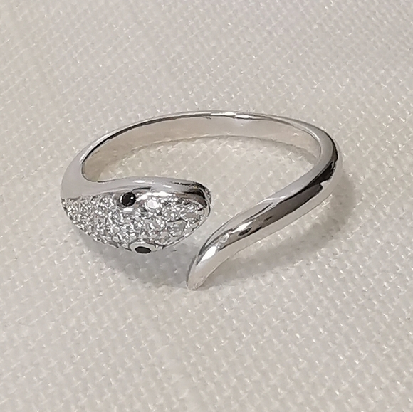 White sapphire black spinel gemstone sterling silver snake ring serpent - Picture 5 of 7